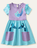 Toddler & Kids Girl Mermaid Sea Printed Short Sleeves Dress With Pocket - CCMOM