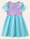 Toddler & Kids Girl Mermaid Sea Printed Short Sleeves Dress With Pocket - CCMOM