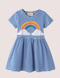Toddler & Kids Rainbow Applique Striped Short Sleeves Splice Dress - CCMOM