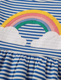 Toddler & Kids Rainbow Applique Striped Short Sleeves Splice Dress - CCMOM