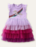 Toddler & Kids Unicorn Embroidered Mesh Flutter-sleeve Party Dress - CCMOM