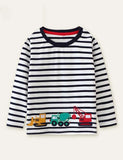 Toddler Excavator Appliqu¡§| Striped Long Sleeve T-shirt - CCMOM