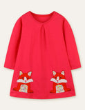 Toddler Floral Fox Appliqu¡§| Long Sleeve Casual Dress - CCMOM