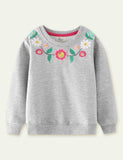Toddler Flower Embroidered Crew Neck Pull Over Sweatshirt - CCMOM