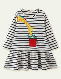 Toddler Giraffe Appliqu¡§| Long Sleeves Ruffle Hem Splice Dress - CCMOM