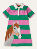 Toddler Girl 3D Horse Appliqu¡§| Lapel Collar Button Design Dress