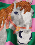 Toddler Girl 3D Horse Appliqu¡§| Lapel Collar Button Design Dress - CCMOM