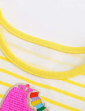 Toddler Girl 3D Ice Cream Appliqu¡§| Stripe Short Sleeves Splice Cotton Dress - CCMOM