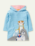 Toddler Girl Animal Appliqu¡§| Stripe Pull Over Hoodie Dress - CCMOM