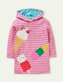 Toddler Girl Animal Appliqu¡§| Stripe Pull Over Hoodie Dress - CCMOM