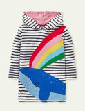 Toddler Girl Animal Appliqu¡§| Stripe Pull Over Hoodie Dress - CCMOM