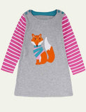 Toddler Girl Animals Embroidered Long Sleeve Stripe Dress - CCMOM