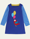 Toddler Girl Animals Embroidered Long Sleeve Stripe Dress - CCMOM