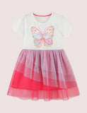 Toddler Girl Butterfly Applique Splicing Gradient Mesh Dress - CCMOM