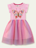 Toddler Girl Butterfly Embroidered Flutter-sleeve Layered Mesh Splice Dress - CCMOM