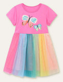 Toddler Girl Butterfly Printed Splicing Rainbow Mesh Dress - CCMOM