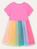 Toddler Girl Butterfly Printed Splicing Rainbow Mesh Dress - CCMOM