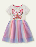 Toddler Girl Butterfly Sequin Gauze Splicing Rainbow Mesh Dress