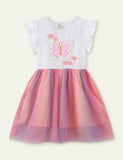 Toddler Girl Butterfly Sequined Flutter Sleeves Splicing Rainbow Mesh Dress - CCMOM