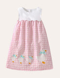Toddler Girl Button Design Duck Plaid Sleeveless Dress - CCMOM