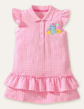 Toddler Girl Cartoon Printed Button Design Ruffle Hem Flutter-sleeve Dress - CCMOM