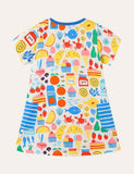 Toddler Girl Cartoon Printed Casual Short Sleeves Dress - CCMOM