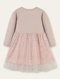 Toddler Girl Cat Print Long Sleeve Splicing Polka Dots Mesh Dress - CCMOM