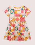 Toddler Girl Color Grid Printed Short Sleeves Splice Dress - CCMOM