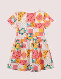 Toddler Girl Color Grid Printed Short Sleeves Splice Dress - CCMOM