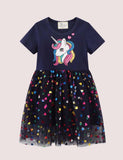 Toddler Girl Colorful Sequined Unicorn Tulle Dress - CCMOM
