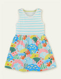 Toddler Girl Coral Print Striped Sleeveless Tank Dress