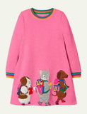 Toddler Girl Cute Animal Appliqu¡§| Rainbow Cuffs Long Sleeves Dress - CCMOM