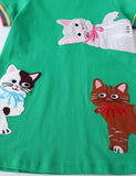 Toddler Girl Cute Cat Appliqu¡§| Rainbow Cuffs Short Sleeves Dress - CCMOM