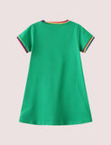 Toddler Girl Cute Cat Appliqu¡§| Rainbow Cuffs Short Sleeves Dress - CCMOM
