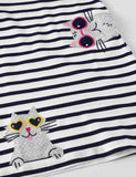 Toddler Girl Cute Cat Appliqu¡§| Stripe Short Sleeves Dress - CCMOM