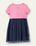 Toddler Girl Earth Appliqu¡§| Layered Mesh Splice Dress - CCMOM
