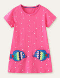 Toddler Girl Fish Appliqu¡§| Short Sleeves Casual Polka Dots Dress - CCMOM