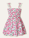 Toddler Girl Floral Fruit Full Print High Waist Spaghetti Strap Dress - CCMOM