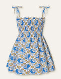 Toddler Girl Floral Fruit Full Print High Waist Spaghetti Strap Dress - CCMOM
