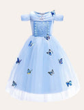 Toddler Girl Flower & Butterfly Embroidered Mesh Splice Party Dress - CCMOM