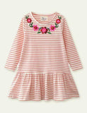 Toddler Girl Flower Embroidered Long Sleeve Ruffle Hem Dress - CCMOM