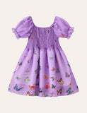 Toddler Girl Full Print Butterfly Short Sleeves Dress - CCMOM
