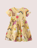Toddler Girl Full Printed Rainbow Dinosaur Splice Dress - CCMOM