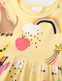 Toddler Girl Full Printed Rainbow Dinosaur Splice Dress - CCMOM