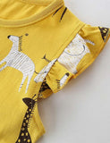Toddler Girl Giraffe Appliqu¡§| Flutter-sleeve Dress - CCMOM