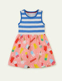 Toddler Girl Ice-cream Print Splice Striped Sleeveless Tank Dress - CCMOM