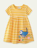 Toddler Girl Magpie Appliqu¡§| Striped High Waist Dress - CCMOM