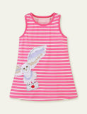 Toddler Girl Owl Appliqu¡§| Striped Sleeveless Dress