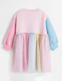 Toddler Girl Panda Stitching Long-Sleeved Mesh Splice Dress - CCMOM