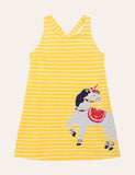 Toddler Girl Pony Appliqu¡§| Striped Sleeveless Dress - CCMOM